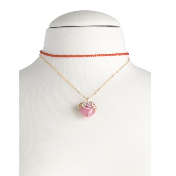 MILOR SILVER Red Made In Italy Sterling Silver Gemstone Murano Heart Necklace - Picture 2 of 2